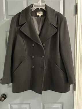 Mario De Pinto MDP Pea Coat Vintage Womens Size L/XL* Black Wool Blend Classic